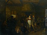 Interior Canvas Paintings - A Tavern Interior with a Bagpiper and a Couple Dancing